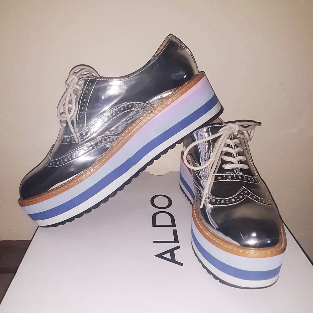 Aldo Lovidere Metallic Loafers Wedge Shoes Sz 9 39